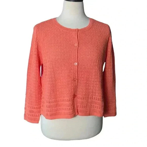 New Appleseed's Women's Small Coral Color Loose Knit Cardigan Sweater 3/4 - Picture 1 of 7